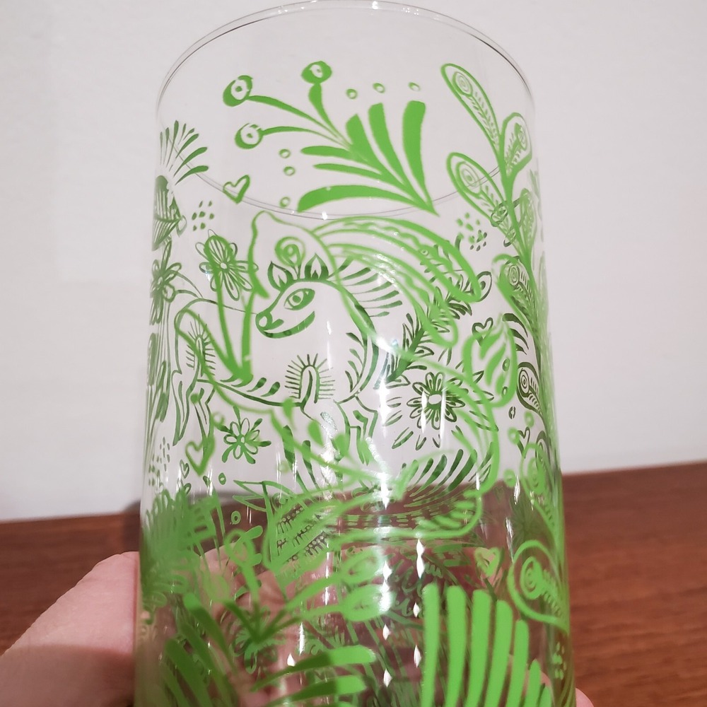 Vintage Glass Tumbler Made In Poland animal and leaf motif 6" tall - Picture 4 of 10